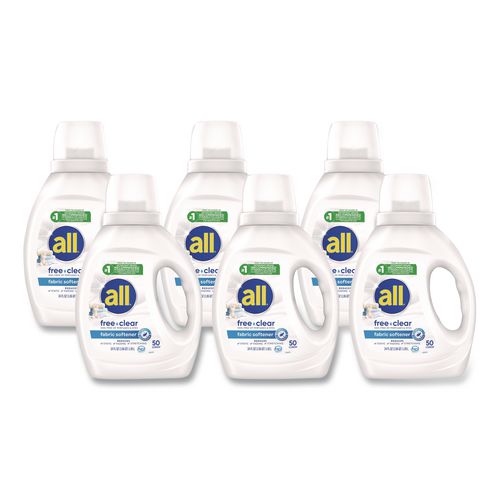 Image of all® 72613 47430 Free Clear Liquid Fabric Softener, Fragrance Free, 34 oz Bottle, 6/Carton