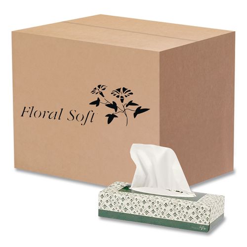 Image of Floral SoftÂ® White Facial Tissue, 2-Ply, 100 Sheets/Box, 30 Boxes/Carton