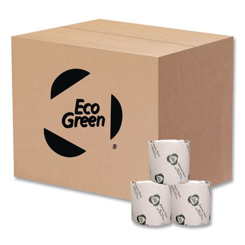 Image of Eco Green® EBW680 Recycled Two-Ply Standard Toilet Paper, Septic Safe, White, 600 Sheets/Roll, 48 Rolls/Carton