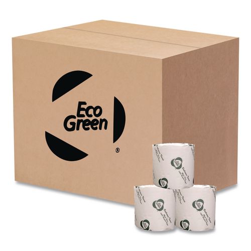 Image of Eco Green® EB8542 Recycled Two-Ply Standard Toilet Paper, Septic Safe, White, 4.25" Wide, 500 Sheets/Roll, 80 Rolls/Carton