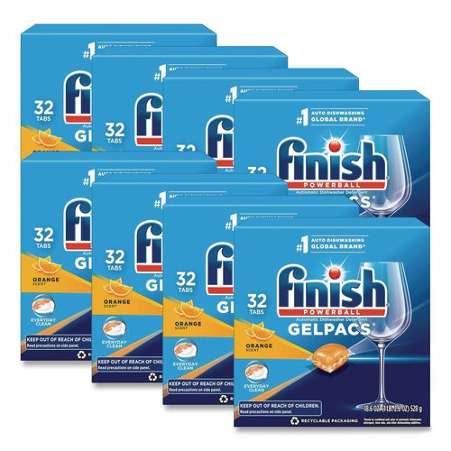 Image of FINISH® 51700-81053 Dish Detergent Gelpacs, Orange Scent, Box Of 32 Gelpacs, 8 Boxes/carton
