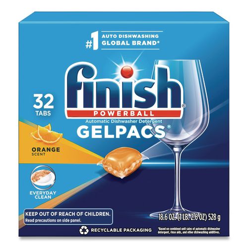 Image of FINISH® 51700-81053 Dish Detergent Gelpacs, Orange Scent, 32/box