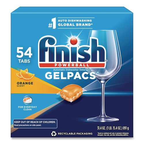 Image of FINISH® 51700-81181 Dish Detergent Gelpacs, Orange Scent, 54/box
