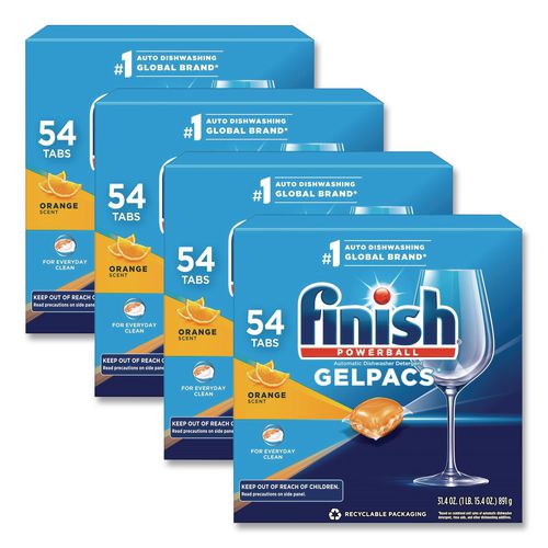 Image of FINISHÂ® Dish Detergent Gelpacs, Orange Scent, 54/box, 4 Boxes/carton