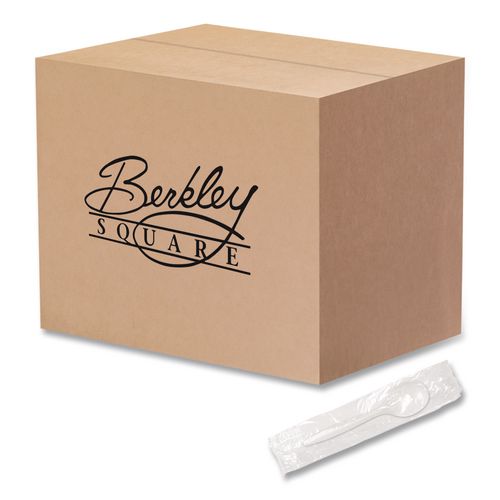 Image of Berkley Square BEPCUTSSWR Individually Wrapped Mediumweight Cutlery, Soup Spoon, Plastic, White, 1,000/Carton