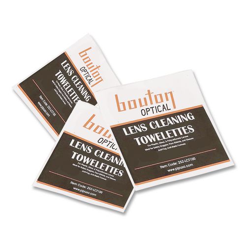 Image of Bouton® 252-LCT100 Optical Lens Cleaning Towelettes, Individually Wrapped In Dispenser Box, 100/box