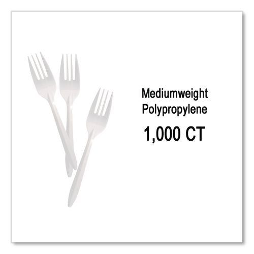 Image of Berkley Square BEPBS2000 Mediumweight Polypropylene Cutlery, Fork, Plastic, White, 1,000/Carton