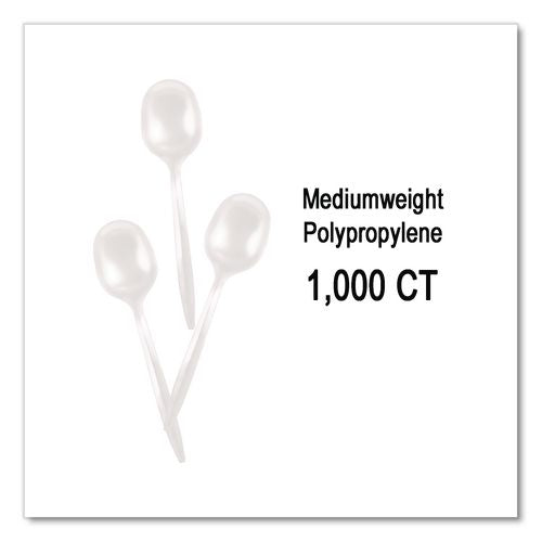 Image of Berkley Square BEPBS4000 Mediumweight Polypropylene Cutlery, Soup Spoon, Plastic, White, 1,000/Carton