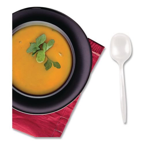 Image of Berkley Square BEPBS4000 Mediumweight Polypropylene Cutlery, Soup Spoon, Plastic, White, 1,000/Carton