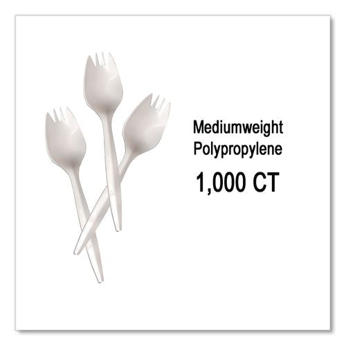 Image of Berkley Square BEPBS5000 Mediumweight Polypropylene Cutlery, Spork, Plastic, White, 1,000/Carton