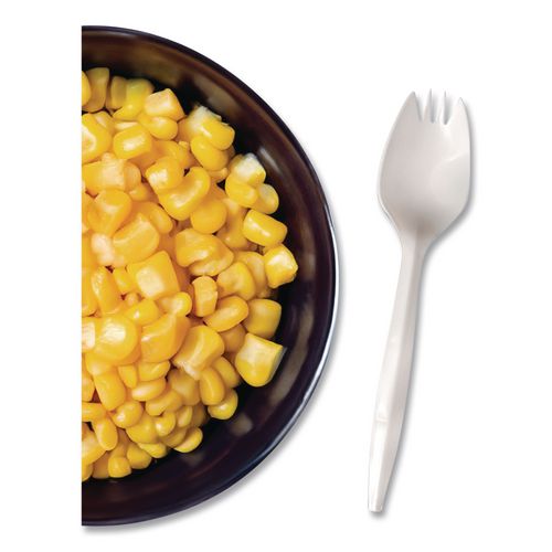 Image of Berkley Square BEPBS5000 Mediumweight Polypropylene Cutlery, Spork, Plastic, White, 1,000/Carton