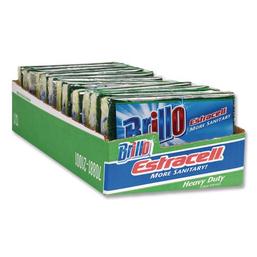 Image of Brillo® 21001 Estracell Heavy Duty Scrub Sponge, 4.9 x 2.9, 0.8" Thick, Yellow/Green, 12/Carton