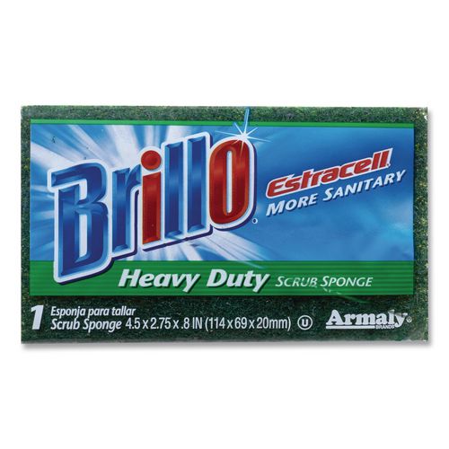 Image of Brillo® 21001 Estracell Heavy Duty Scrub Sponge, 4.9 x 2.9, 0.8" Thick, Yellow/Green, 12/Carton