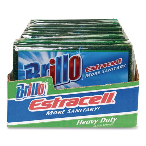 Image of Brillo® 21001 Estracell Heavy Duty Scrub Sponge, 4.9 x 2.9, 0.8" Thick, Yellow/Green, 12/Carton