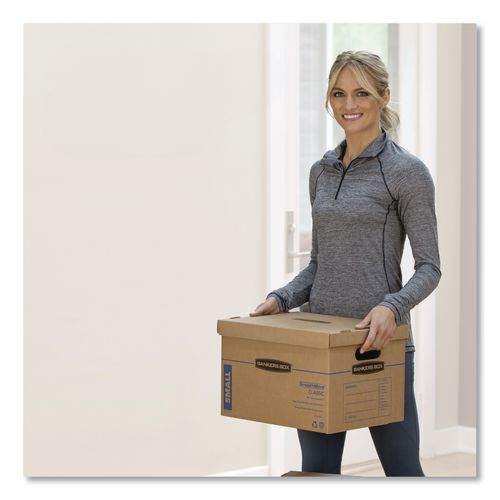 Image of Bankers Box® 7718201 SmoothMove Classic Moving/Storage Boxes, Half Slotted Container (HSC), Large, 17" x 21" x 17", Brown/Blue, 5/Carton