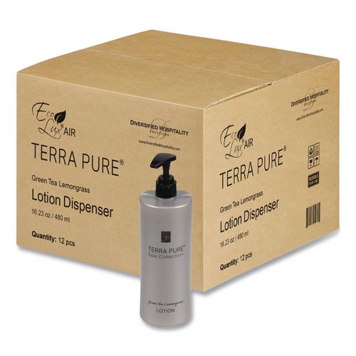Image of Diversified Hospitality Solutions AIR13TPL480 Terra Pure Body Lotion Air Pump, 16.23 oz Bottle, Green Tea and Lemongrass Scent,12/Carton