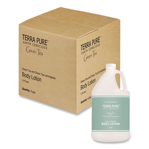 Image of Diversified Hospitality Solutions GAL03DBGL128 Terra Pure Lotion Gallon, 1 gal Bottle, Green Tea and Lemongrass Scent, 4/Carton