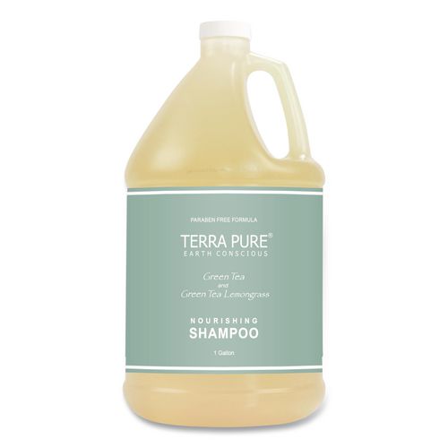 Image of Diversified Hospitality Solutions GAL01DBGS128 Terra Pure Shampoo Gallon, Green Tea Lemongrass Scent, 1 gal Bottle, 4/Carton