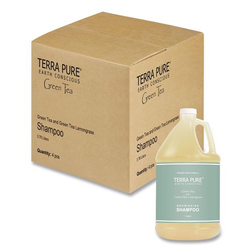 Image of Diversified Hospitality Solutions GAL01DBGS128 Terra Pure Shampoo Gallon, Green Tea Lemongrass Scent, 1 gal Bottle, 4/Carton