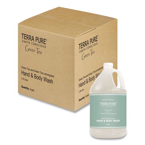 Image of Diversified Hospitality Solutions GAL04DBGW128 Terra Pure Body Wash Gallon, Green Tea Lemongrass, 1 gal Bottle, 4/Carton
