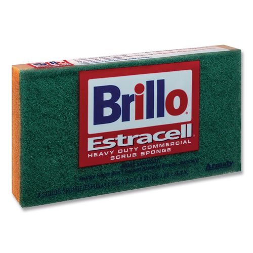 Image of Brillo® 21006 Commercial Heavy Duty Scrub Sponge, 3.5 x 6.12, 0.8" Thick, Orange/Green,12/Carton
