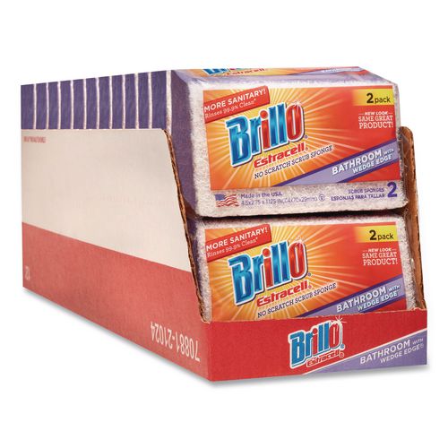 Image of Brillo® 21024 Estracell Bathroom Sponge, 4.5 x 2.75, 1.12" Thick, Purple/White, 2 Sponges/Pack, 12 Packs/Carton