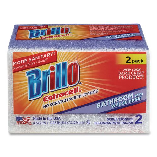 Image of Brillo® 21024 Estracell Bathroom Sponge, 4.5 x 2.75, 1.12" Thick, Purple/White, 2 Sponges/Pack, 12 Packs/Carton