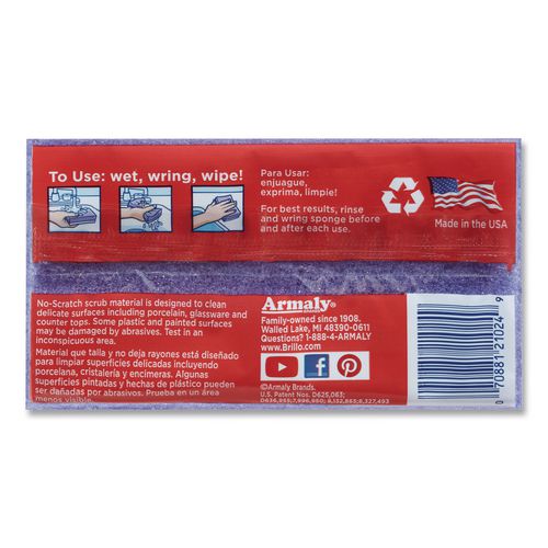Image of Brillo® 21024 Estracell Bathroom Sponge, 4.5 x 2.75, 1.12" Thick, Purple/White, 2 Sponges/Pack, 12 Packs/Carton