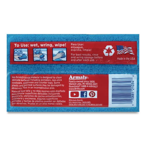 Image of Brillo® 21034 Estracell No Scratch Kitchen Sponges, 4.5 x 2.75, 1" Thick, Blue, 3 Sponges/Pack, 8 Packs/Carton