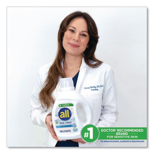 Image of all® 72613 47415 Free Clear HE Laundry Detergent, 58 Loads, Unscented, 73 oz Bottle, 6/Carton