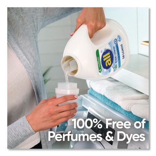 Image of all® 72613 47415 Free Clear HE Laundry Detergent, 58 Loads, Unscented, 73 oz Bottle, 6/Carton