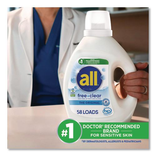 Image of all® 72613 47415 Free Clear HE Laundry Detergent, 58 Loads, Unscented, 73 oz Bottle, 6/Carton