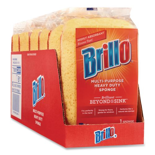 Image of Brillo® 22401 Multi-Purpose Sponge, 4.25 x 6.25, 2.12" Thick, Yellow, 6/Carton