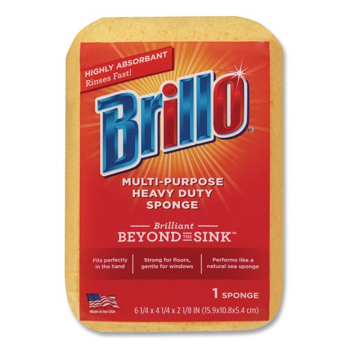 Image of Brillo® 22401 Multi-Purpose Sponge, 4.25 x 6.25, 2.12" Thick, Yellow, 6/Carton