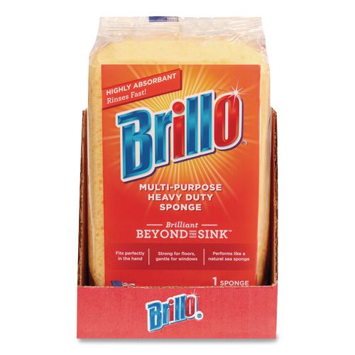 Image of Brillo® 22401 Multi-Purpose Sponge, 4.25 x 6.25, 2.12" Thick, Yellow, 6/Carton