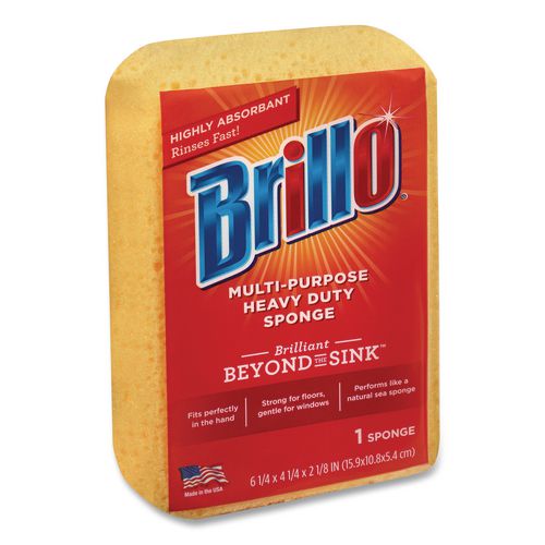 Image of Brillo® 22401 Multi-Purpose Sponge, 4.25 x 6.25, 2.12" Thick, Yellow, 6/Carton