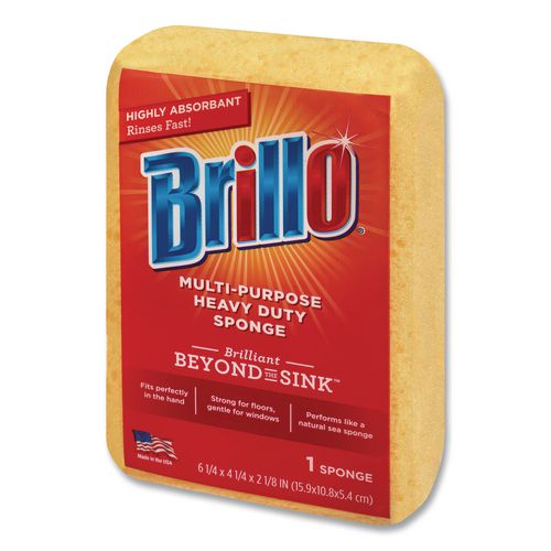 Image of Brillo® 22401 Multi-Purpose Sponge, 4.25 x 6.25, 2.12" Thick, Yellow, 6/Carton