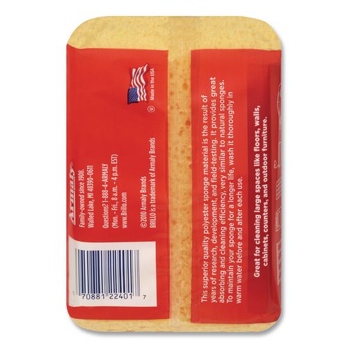 Image of Brillo® 22401 Multi-Purpose Sponge, 4.25 x 6.25, 2.12" Thick, Yellow, 6/Carton