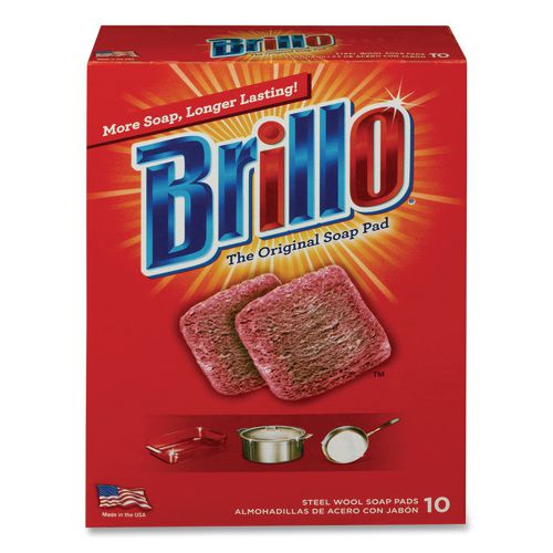 Image of Brillo® 23310 Steel Wool Soap Pads, 2.5 x 3, Gray/Pink, 10 Pads/Box, 12 Boxes/Carton