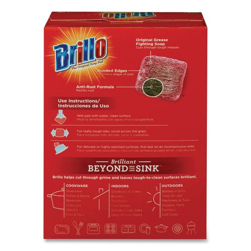 Image of Brillo® 23310 Steel Wool Soap Pads, 2.5 x 3, Gray/Pink, 10 Pads/Box, 12 Boxes/Carton