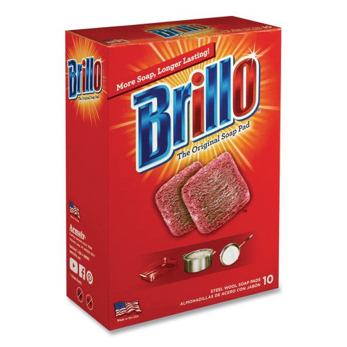 Image of Brillo® 23310 Steel Wool Soap Pads, 2.5 x 3, Gray/Pink, 10 Pads/Box, 12 Boxes/Carton