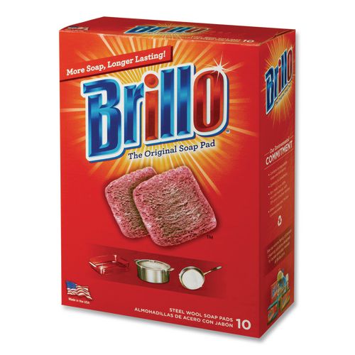 Image of Brillo® 23310 Steel Wool Soap Pads, 2.5 x 3, Gray/Pink, 10 Pads/Box, 12 Boxes/Carton