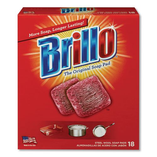 Image of Brillo® 23318 Steel Wool Soap Pads, 2.5 x 3, Gray/Pink, 18 Pads/Box, 12 Boxes/Carton