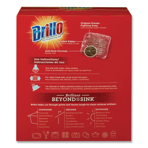 Image of Brillo® 23318 Steel Wool Soap Pads, 2.5 x 3, Gray/Pink, 18 Pads/Box, 12 Boxes/Carton