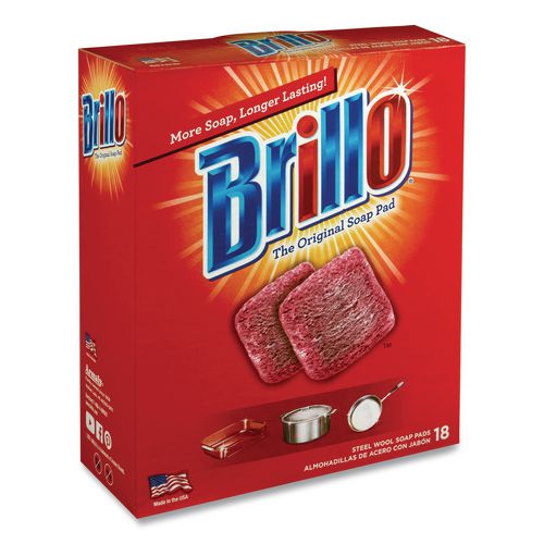 Image of Brillo® 23318 Steel Wool Soap Pads, 2.5 x 3, Gray/Pink, 18 Pads/Box, 12 Boxes/Carton