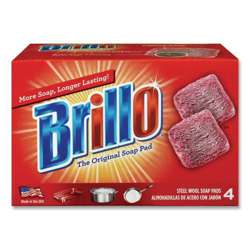 Image of Brillo® 53304 Steel Wool Soap Pads, 2.5 x 3, Gray/Pink, 4 Pads/Box, 12 Boxes/Carton
