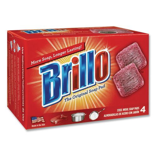 Image of Brillo® 53304 Steel Wool Soap Pads, 2.5 x 3, Gray/Pink, 4 Pads/Box, 12 Boxes/Carton