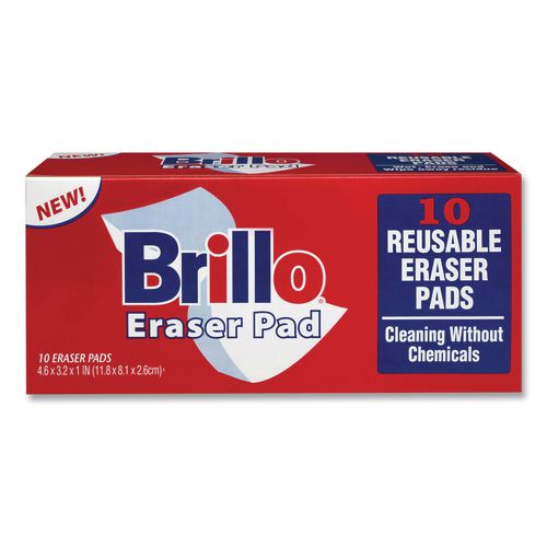 Image of Brillo® 56102 Commercial Eraser Pads, 3.2 x 4.6, 1" Thick, White, 10 Erasers/Box, 12 Boxes/Carton