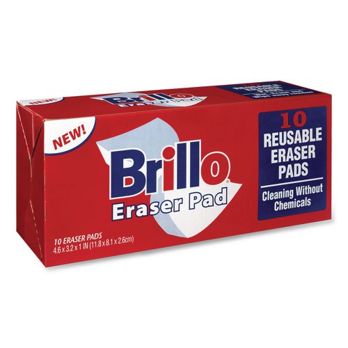 Image of Brillo® 56102 Commercial Eraser Pads, 3.2 x 4.6, 1" Thick, White, 10 Erasers/Box, 12 Boxes/Carton