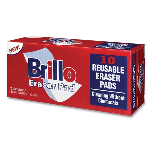 Image of Brillo® 56102 Commercial Eraser Pads, 3.2 x 4.6, 1" Thick, White, 10 Erasers/Box, 12 Boxes/Carton